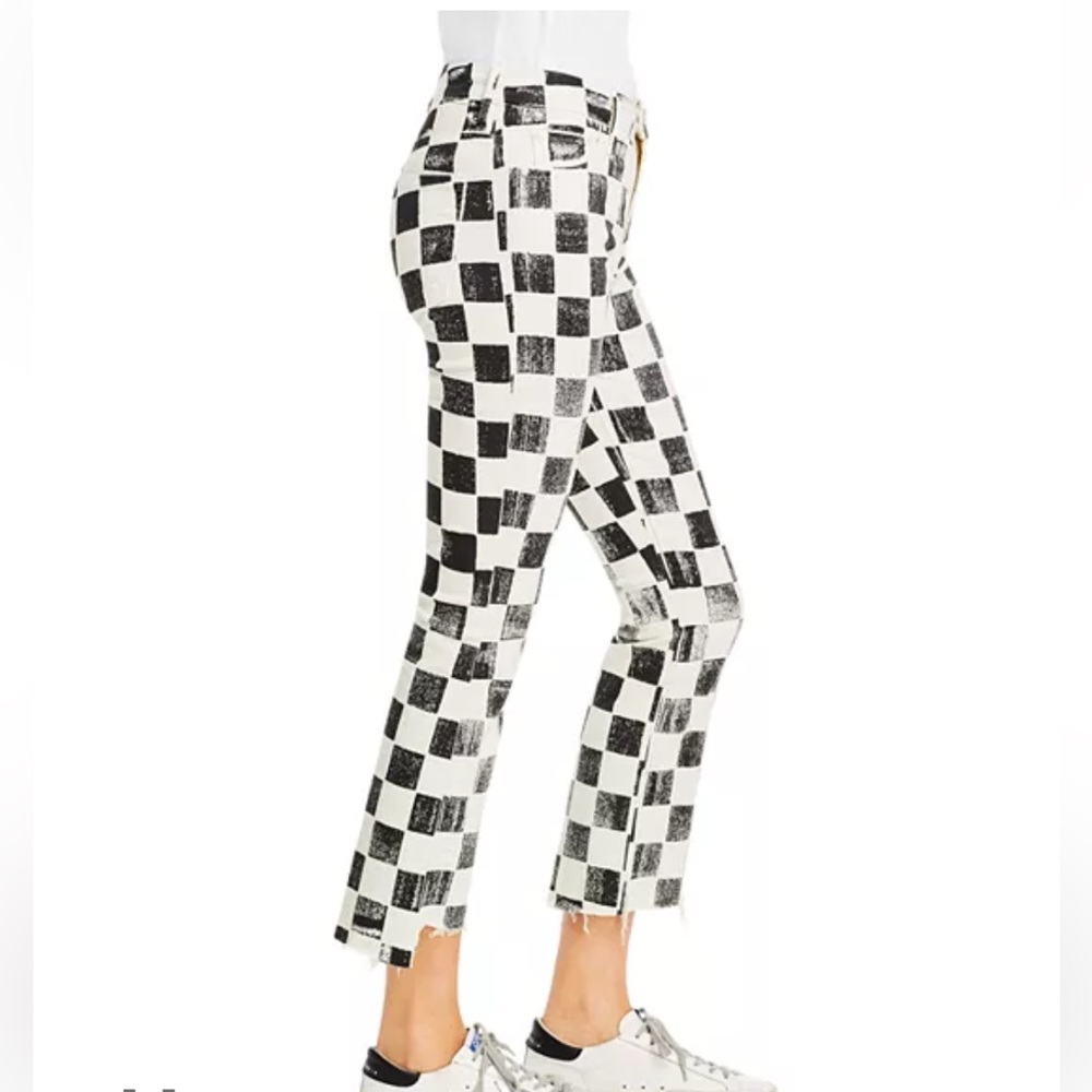 MOTHER Black & White Checkerboard Cropped Jeans - Picture 3 of 16